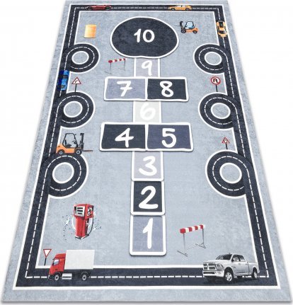 Dywany Łuszczów Dywan do prania BAMBINO 2279 Uliczki, Klasy, cyfry dla dzieci, antypoślizgowy - szary, 120x170 cm