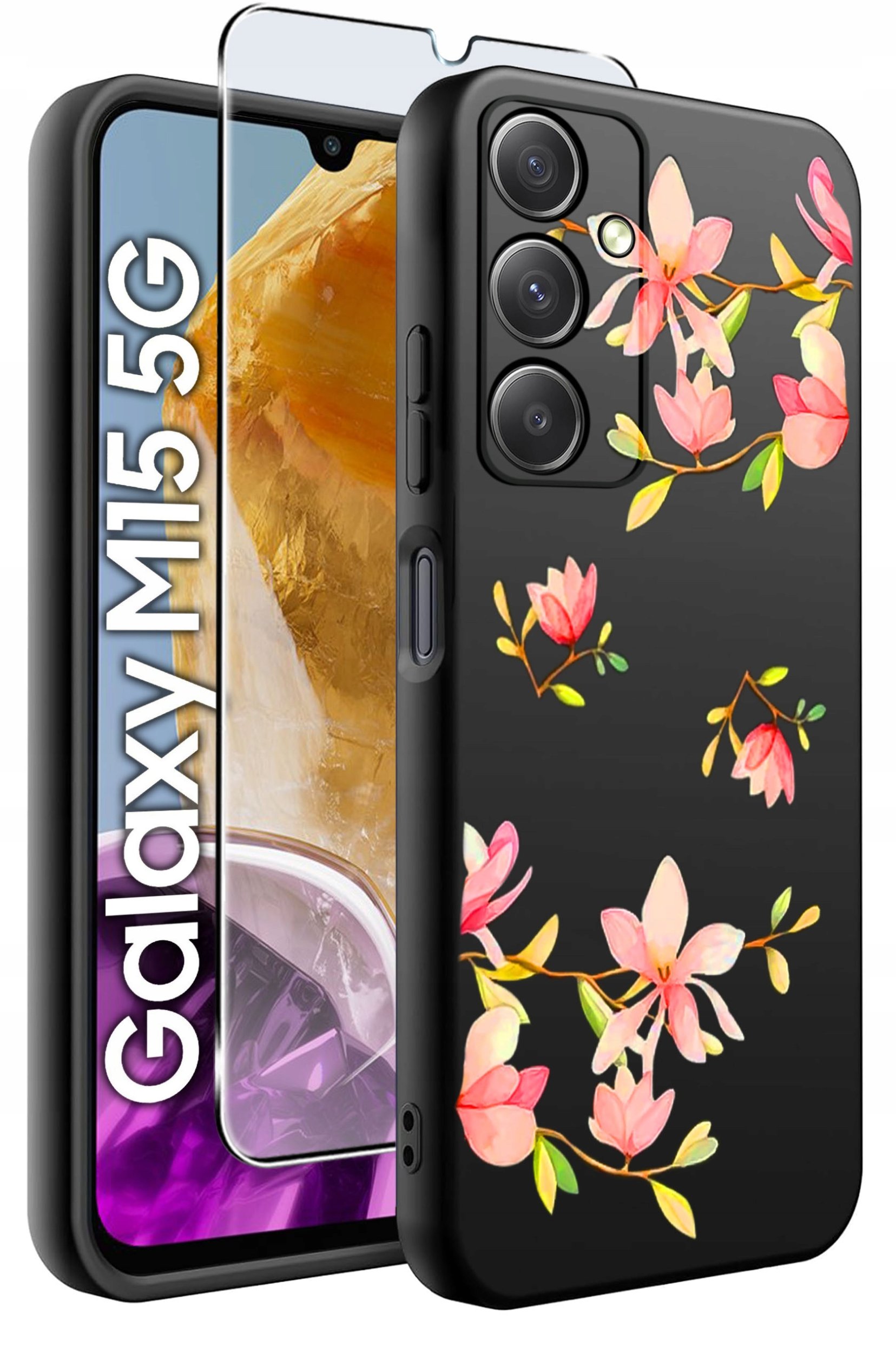 ETUI do Samsung M15 5G WZORY | SILIKONOWE MATT CASE + SZKŁO HARTOWANE 9H