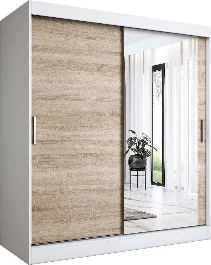 Elior Szafa przesuwna biel + dąb sonoma 180 cm - Palmira 5X