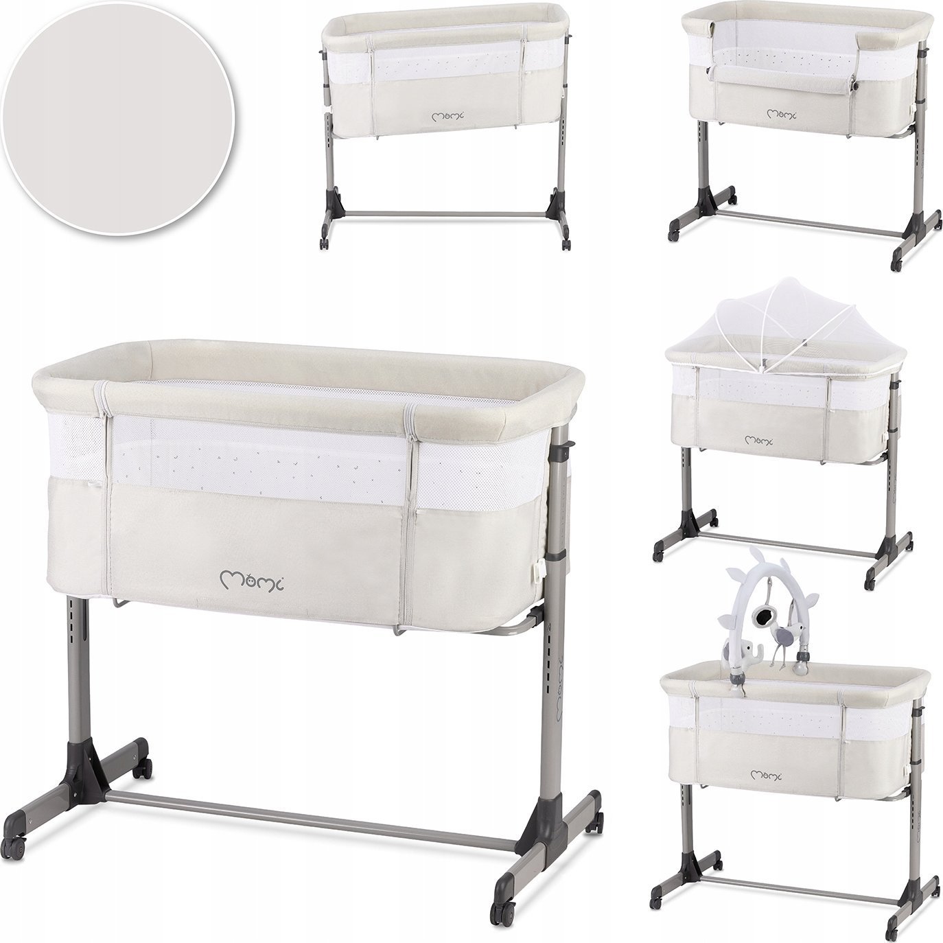 MoMi Łóżeczko dostawne REVO z pałąkiem beżowe