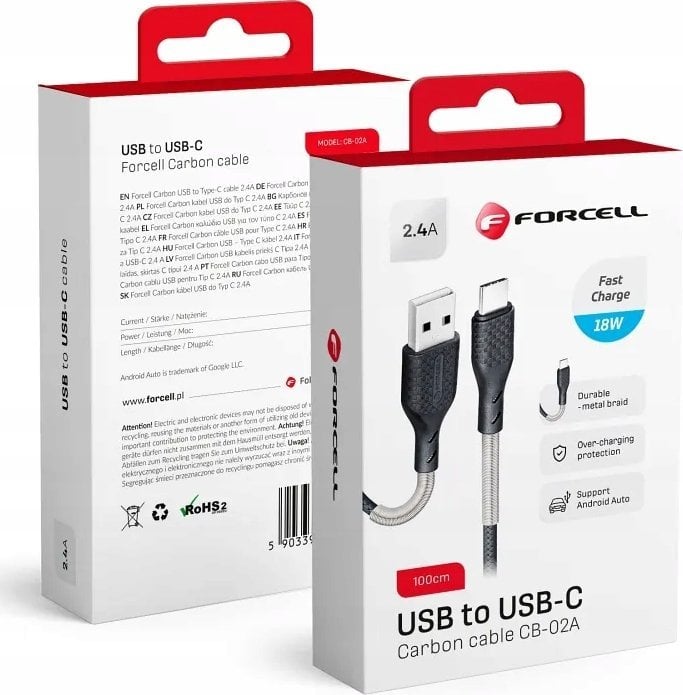 Kabel USB ForCell USB-A - USB-C 1 m Czarny