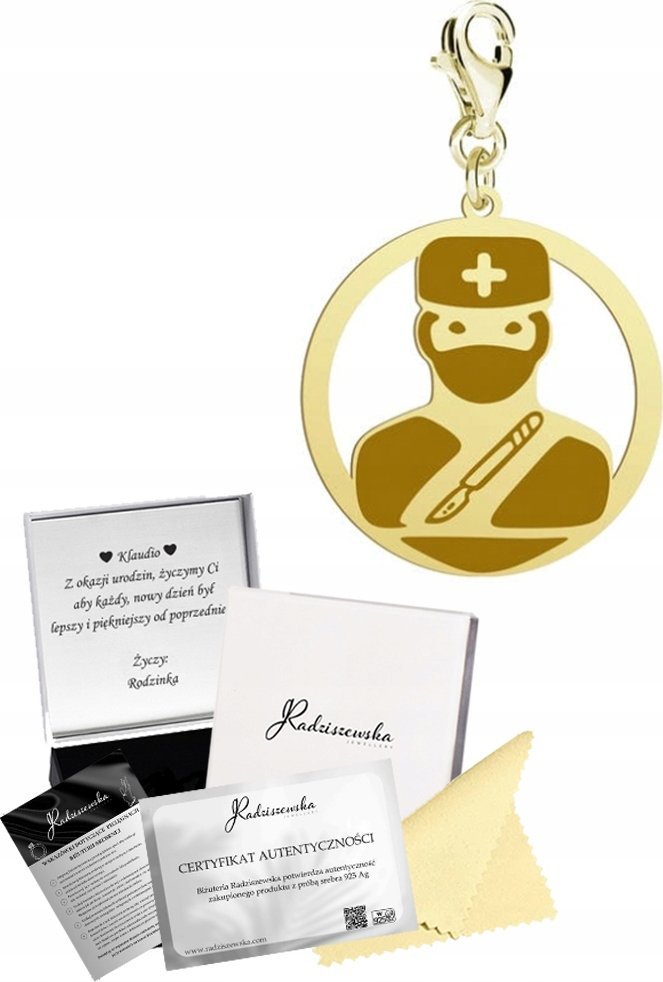 Radziszewska Jewellery Charms Złoty z Chirurgiem Służba Zdrowia Prezent Kobieta ŻYCZENIA GRATIS