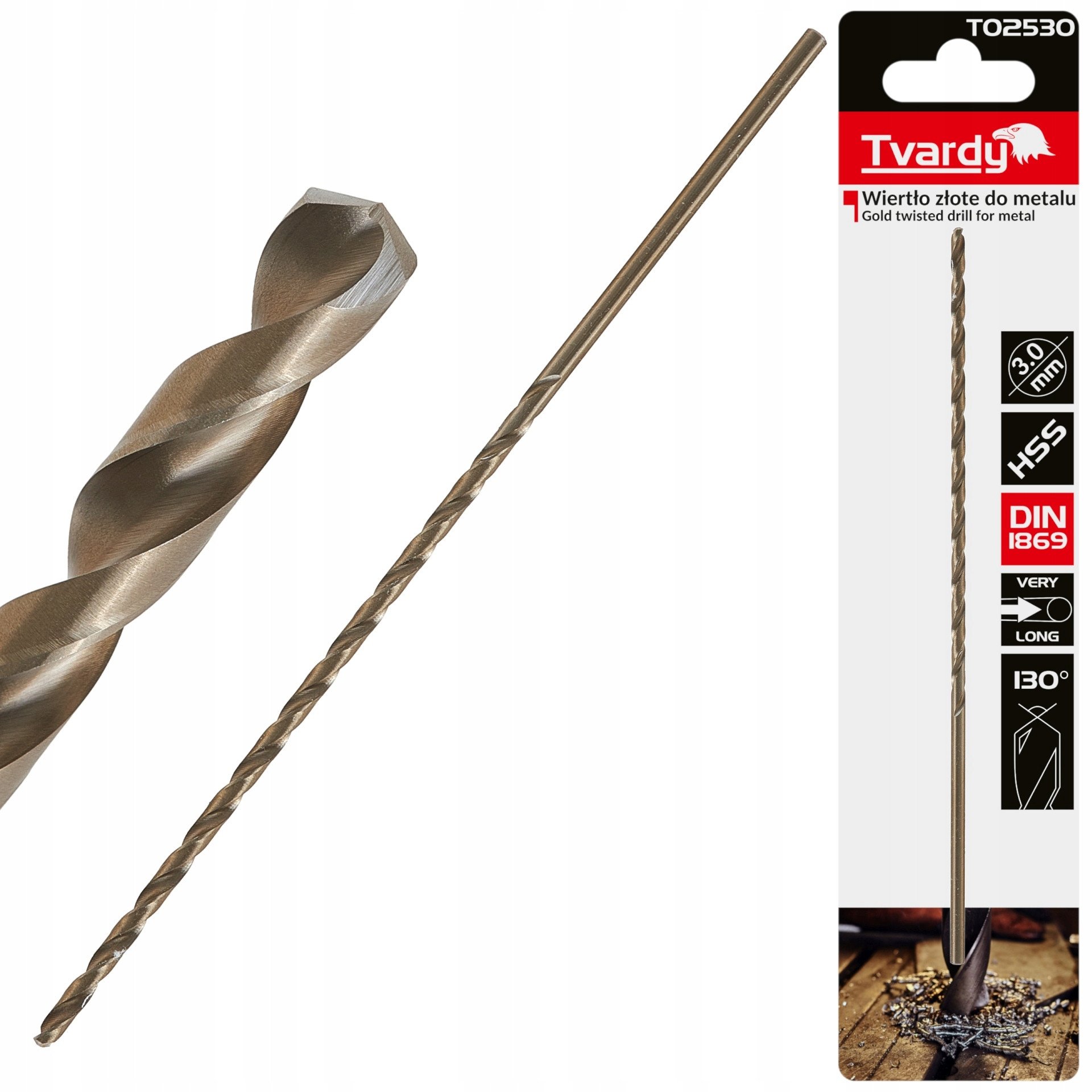 Wiertło złote do metalu długie 3.0 x 150mm HSS DIN1869 (50/200)
