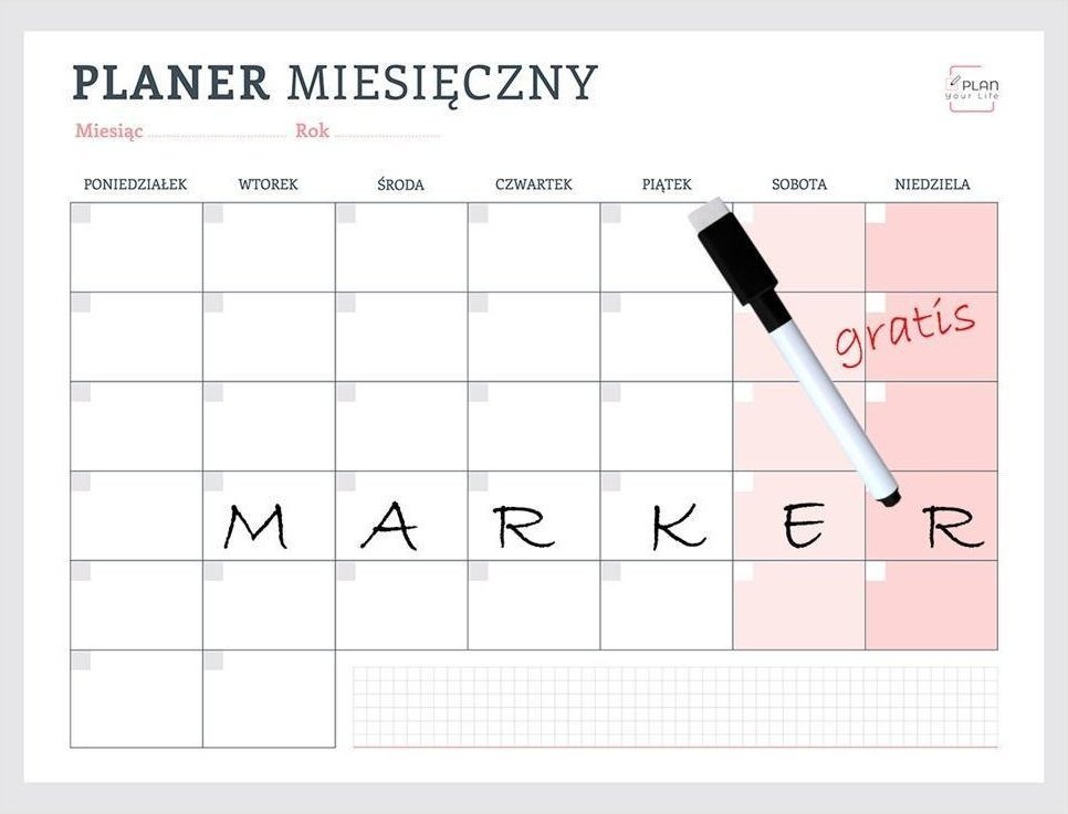 Plan your life Planer magnetyczny miesięczny różowy + marker