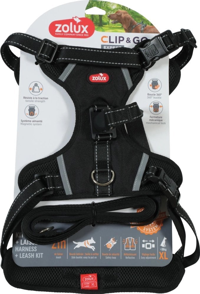 ZOLUX Zestaw szelki + smycz dla psa CLIP&GO XL czarny