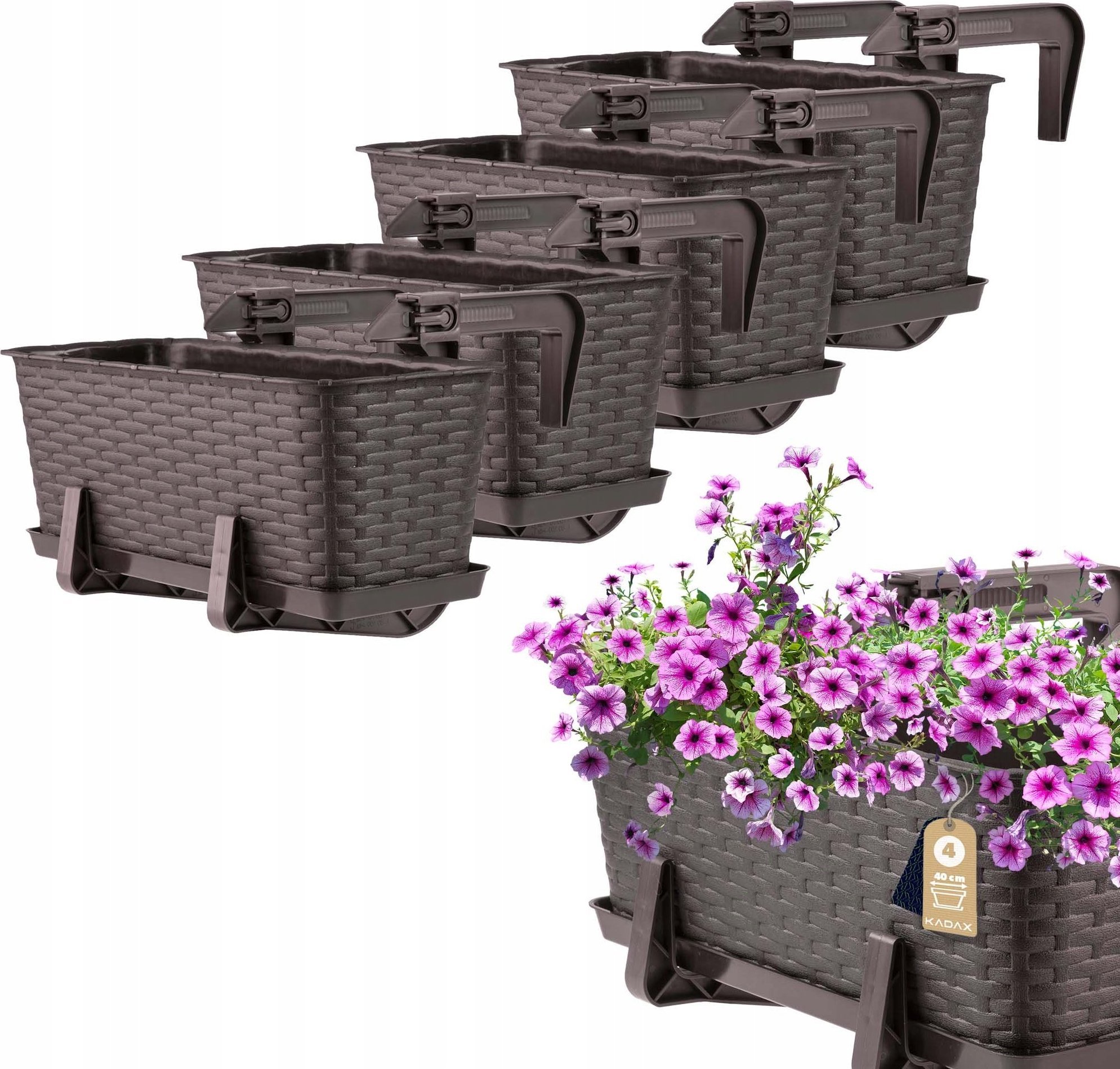 Kadax KADAX 4x Skrzynka Balkonowa Doniczka 40cm Uchwyty