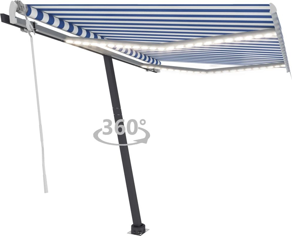 vidaXL Ręcznie zwijana markiza z LED, 350 x 250 cm, niebiesko-biała