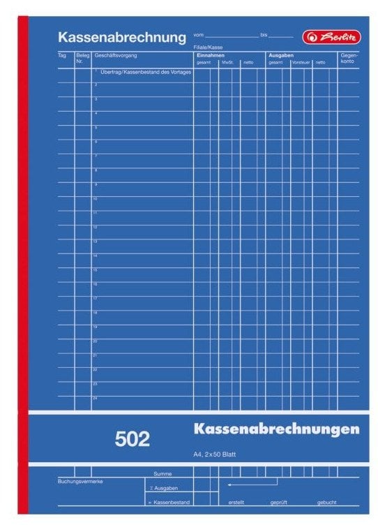 Herlitz Rozliczenie kasy A4 502 2x 50 arkusz