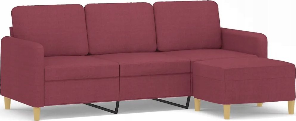 vidaXL 3-osobowa sofa z podnóżkiem winna czerwień 180 cm, tkaniną