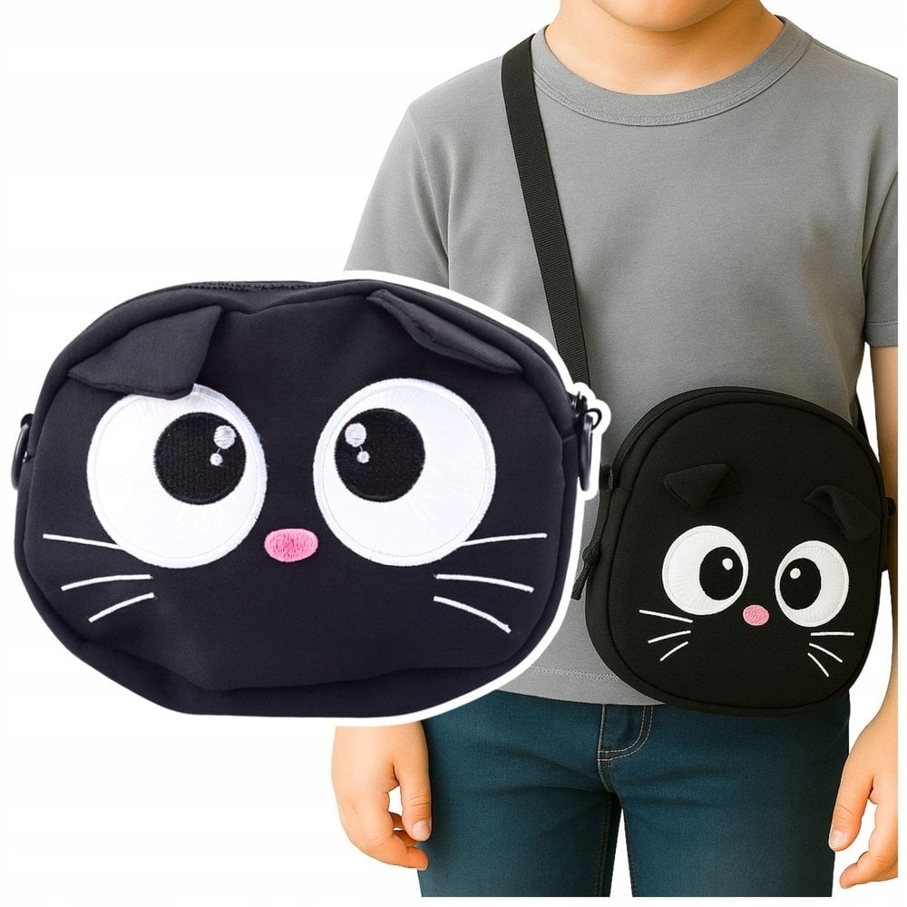 Torba Saszetka Kot Zasuwana Kieszeń Regulowany Pas Czarna 21 x 16 cm