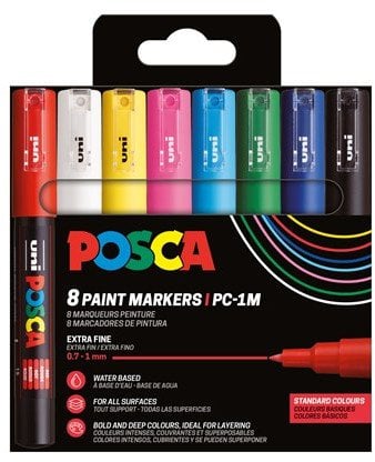 POSCA PC-1M 8stk sæt Basis Farver
