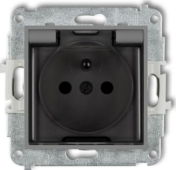 Karlik MINI Gniazdo bryzgoszczelne z/u IP44 z przesłonami klapka dymna szary mat 27MGPB-1zdp