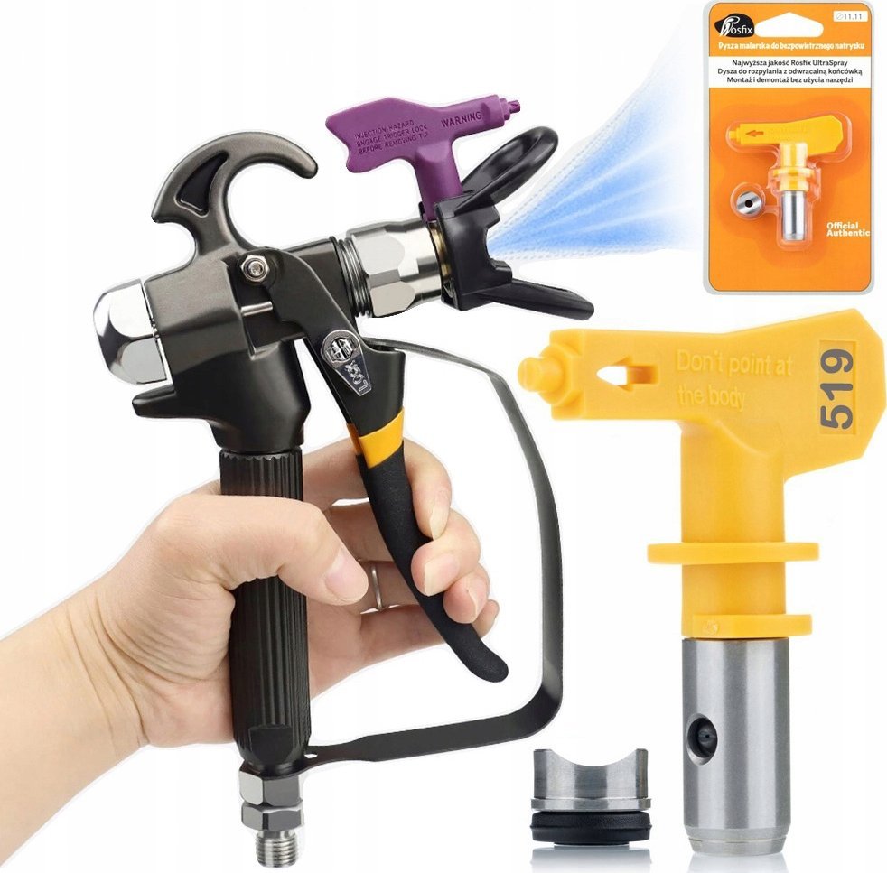 Rosfix Rosfix Pistolet do agregatu malarskiego Rosfix TurboJet TJ1 + Dysza Malarska Rosfix Ultra Spray Model 519