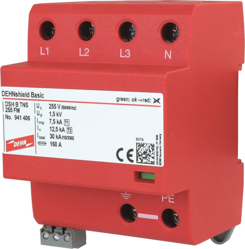 Dehn Ogranicznik przepięć B+C 4P 12,5/50kA 1,5kV sygnalizacja zdalna DEHNshield DSH B TNS 255 FM 941406 - 941406