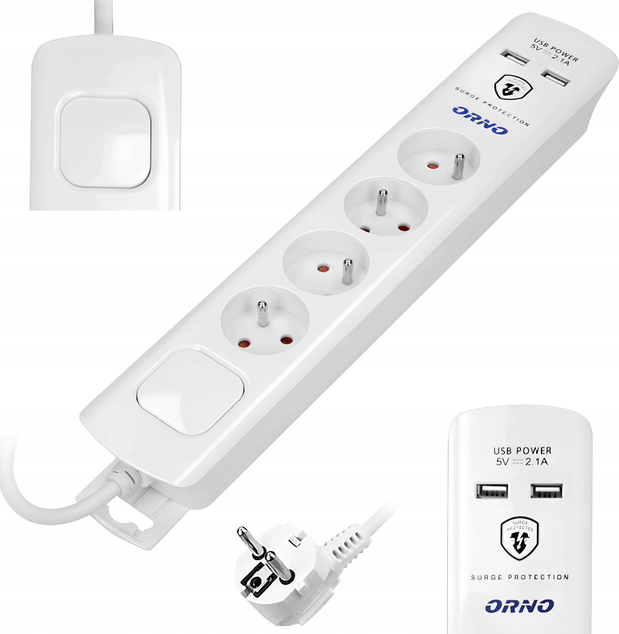 Listwa zasilająca Orno Listwa Przeciwprzepięciowa 4x2P+Z 2xUSB 3x1.0 3m biały (OR-AE-13243/W/3M)