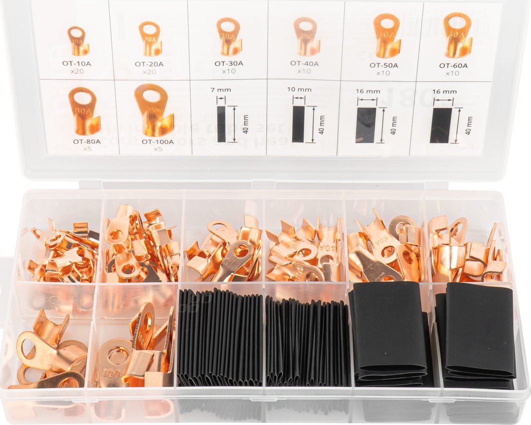 AMiO Konektory oczkowe miedziane koszulki termokurczliwe zestaw komplet 180 el. amio-03984