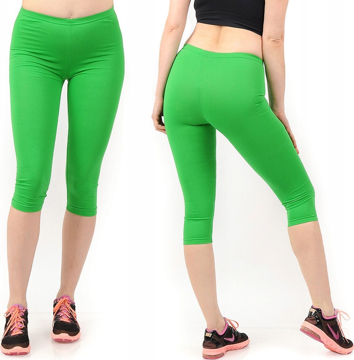 Legginsy damskie 3/4 krótkie Polskie bawełniane Getry Zielone M