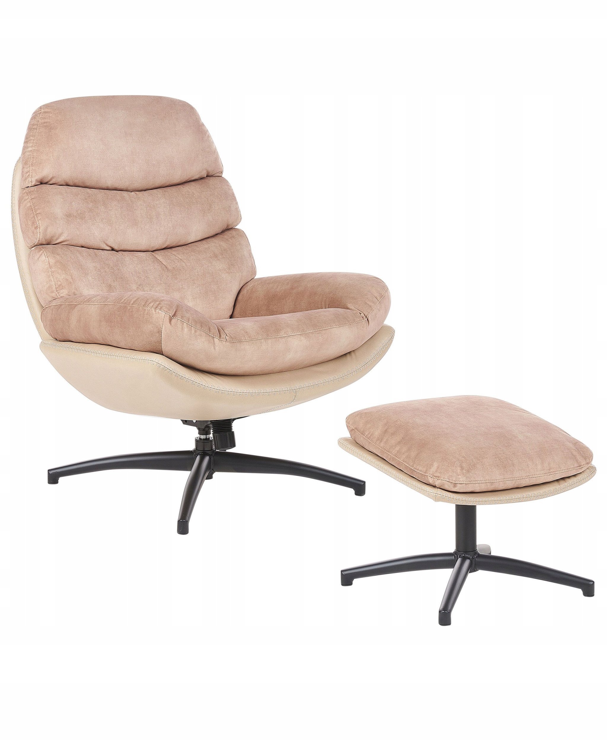 Beliani Fotel obrotowy EIDE Z podnóżkiem Welur Piaskowy