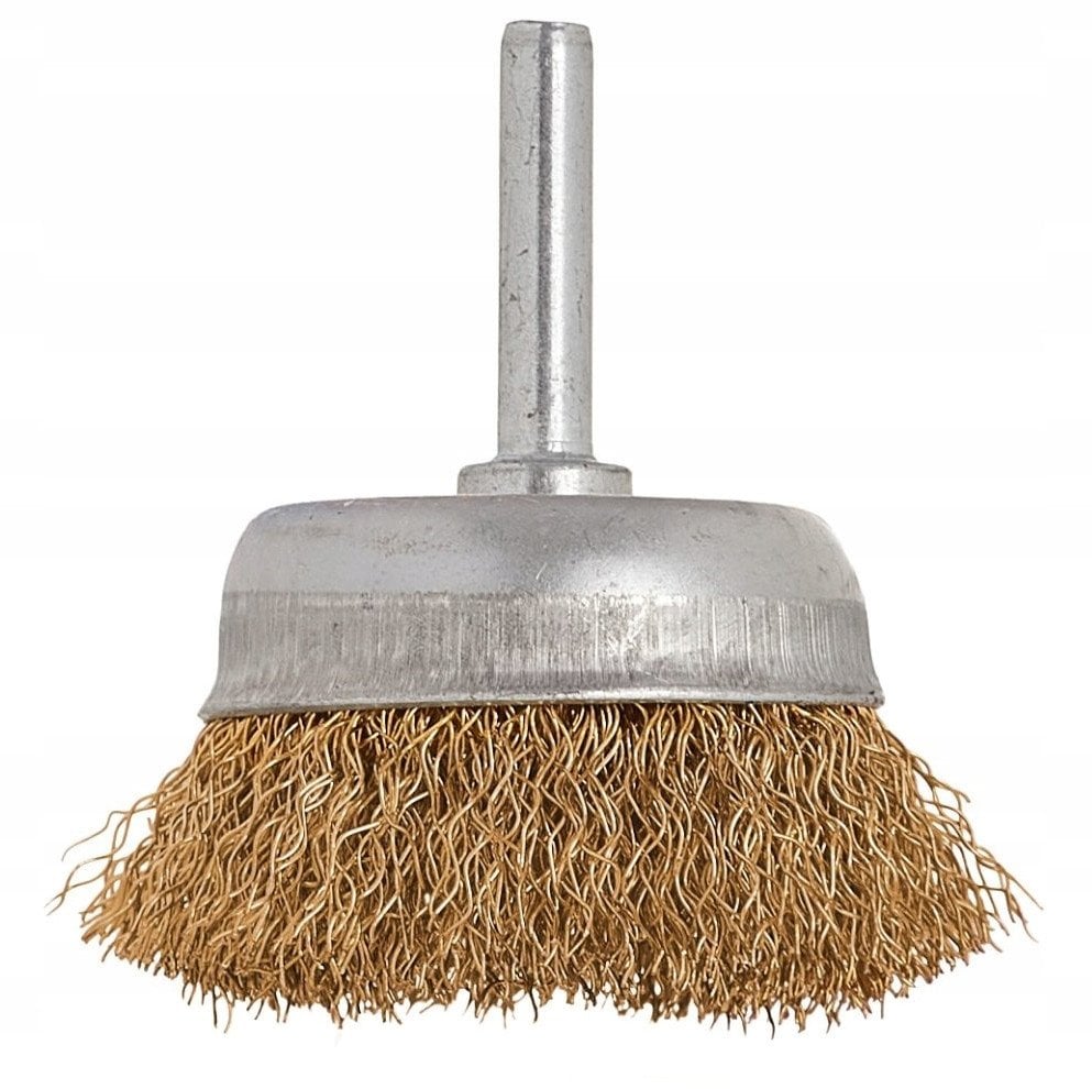 Szczotka druciana czołowa,mosiężna 50mm z trzpieniem (100)