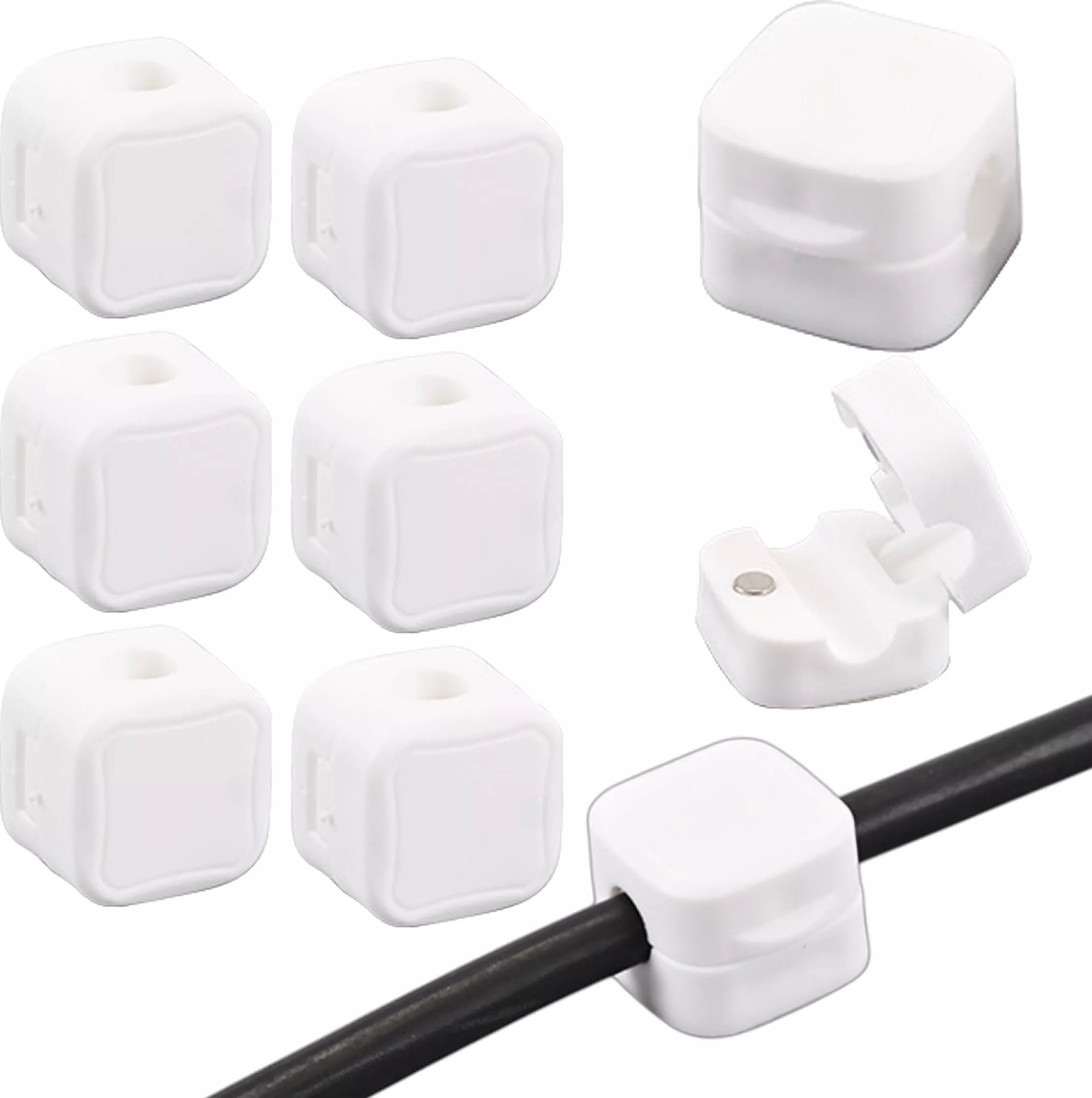 Organizer Alogy 6x Uchwyt magnetyczny na kable Magnetic Cable Holder 6-pack organizacja kabli do biurka szafki ściany Białe