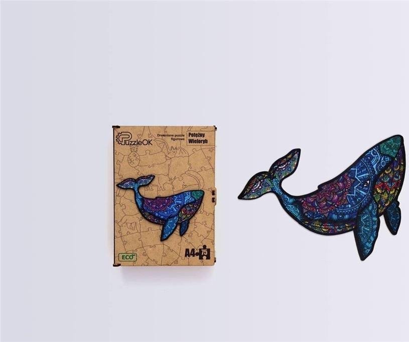 PuzzleOK Puzzle drewniane eko 75 Potężny wieloryb A4