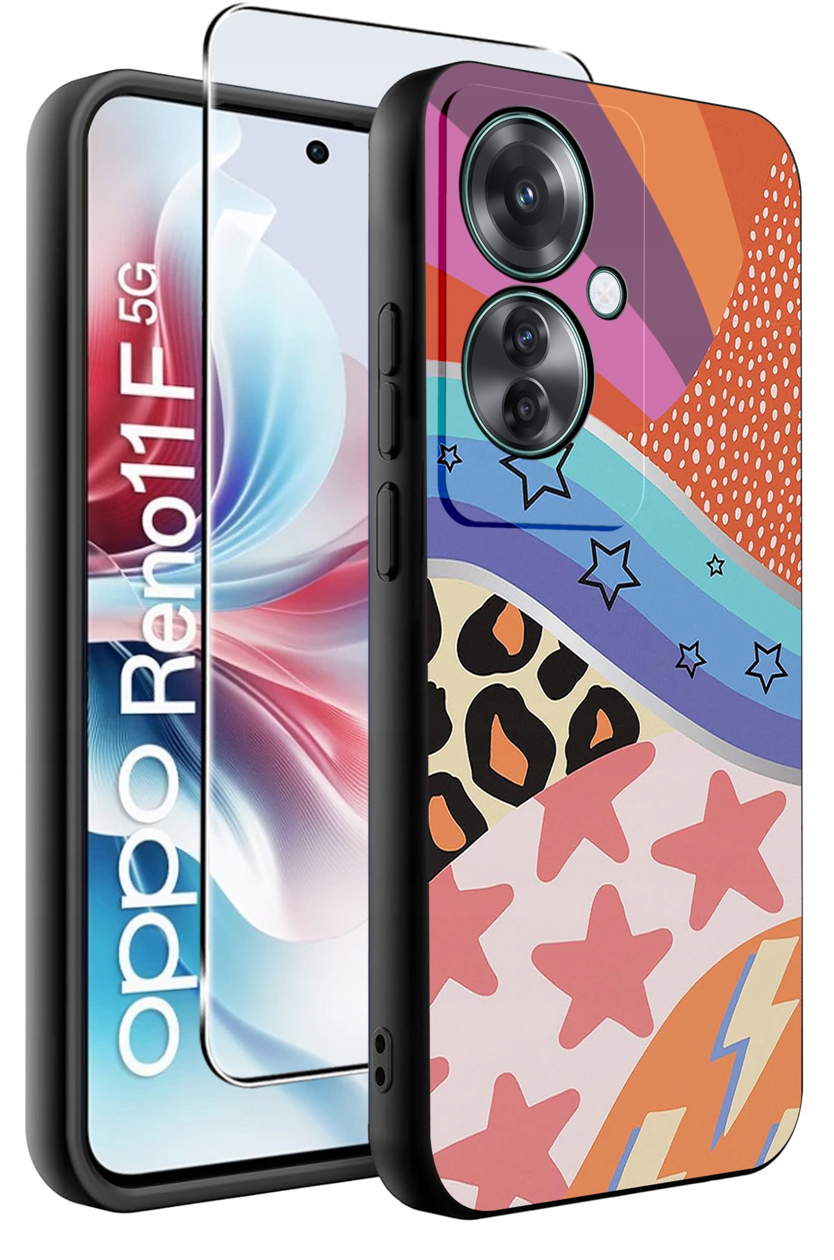 ETUI do Oppo Reno11 F 5G WZORY | SILIKONOWE MATT CASE + SZKŁO HARTOWANE 9H