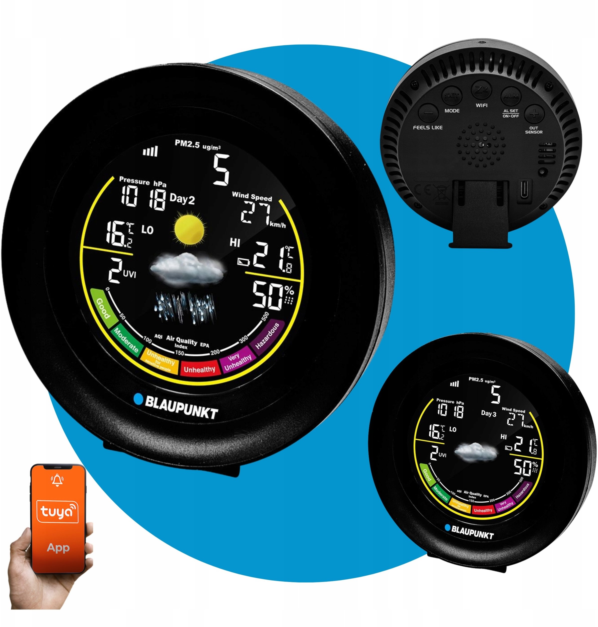 Stacja pogodowa Blaupunkt Stacja pogodowa WS35BK APP wifi