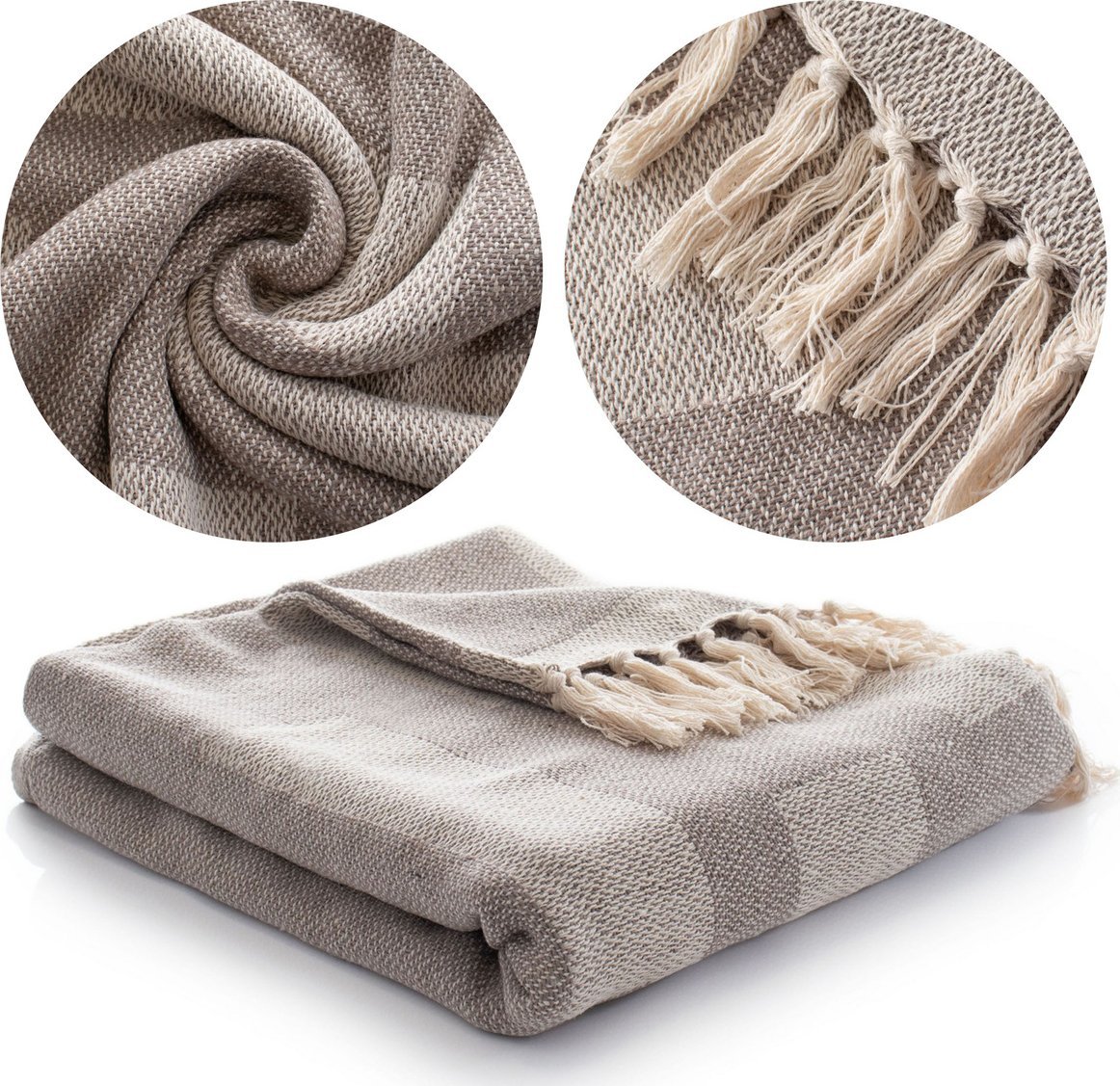 Centrum Obrusów Koc 150 x 200 Bawełniany Boho Aredo 11 Beż