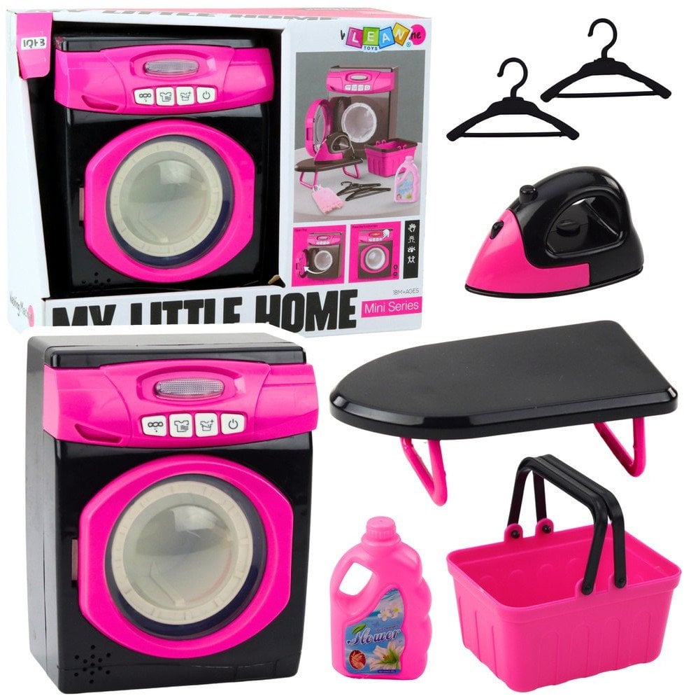Zestaw AGD Pralka Interaktywna Dźwięki Akcesoria Czarno Różowa LEAN Toys