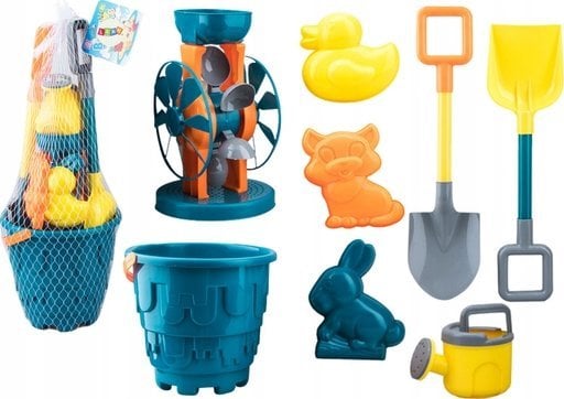 LeanToys Zestaw Zabawek Do Piasku Wiaderko Młynek Łopatki Foremki Turkusowy