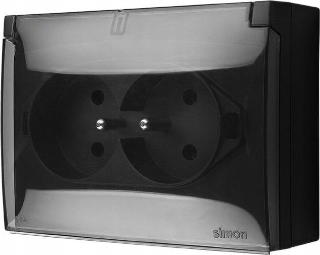 Kontakt-Simon Simon Aquaclick Gniazdo IP44, podwójne kompaktowe z uziem., klapka transparentna czarny ACGZ2/49A