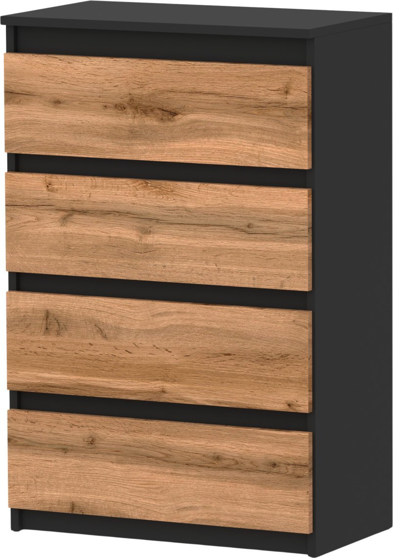 Stiv-Meble KOMODA Z SZUFLADAMI CZARNA DĄB WOTAN 60CM POJEMNA SZAFKA RTV 4SZUFLADY LOFT