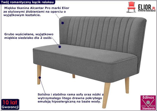 Elior Romantyczna sofa Shelly - jasnoszara