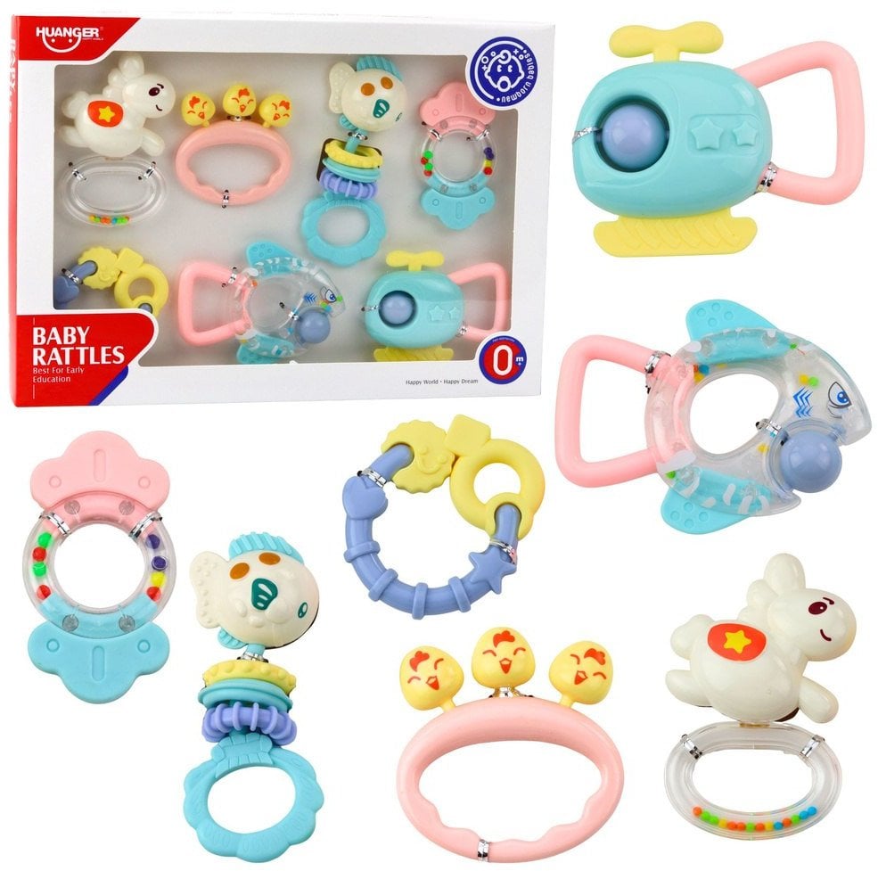 Zestaw Grzechotki Gryzaki Dla Niemowlaka Pastelowe Kolory 7 szt.
