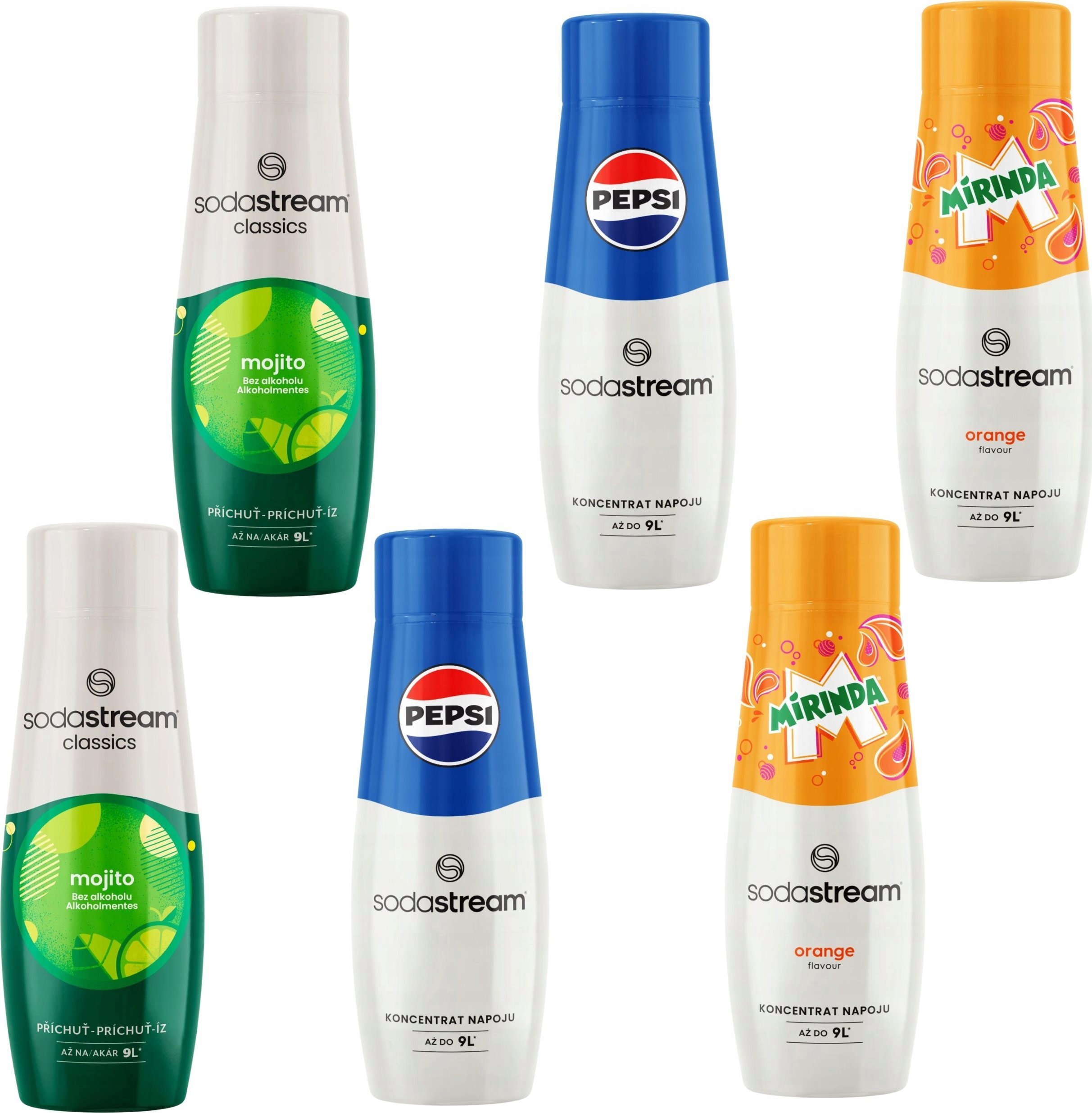 ZESTAW SYROPÓW SODASTREAM 2x PEPSI Cola, 2x MIRINDA, 2x MOJITO Koncentraty