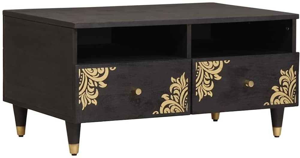 vidaXL Stolik kawowy z szufladą czarny 80 x 54 x 40 cm drewno mango