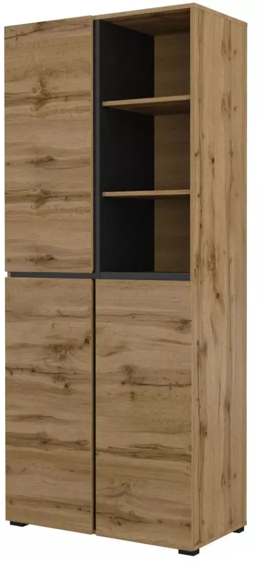 Szafa do przedpokoju CROSS 3D 80cm dąb wotan/czarna z półkami HELVETIA