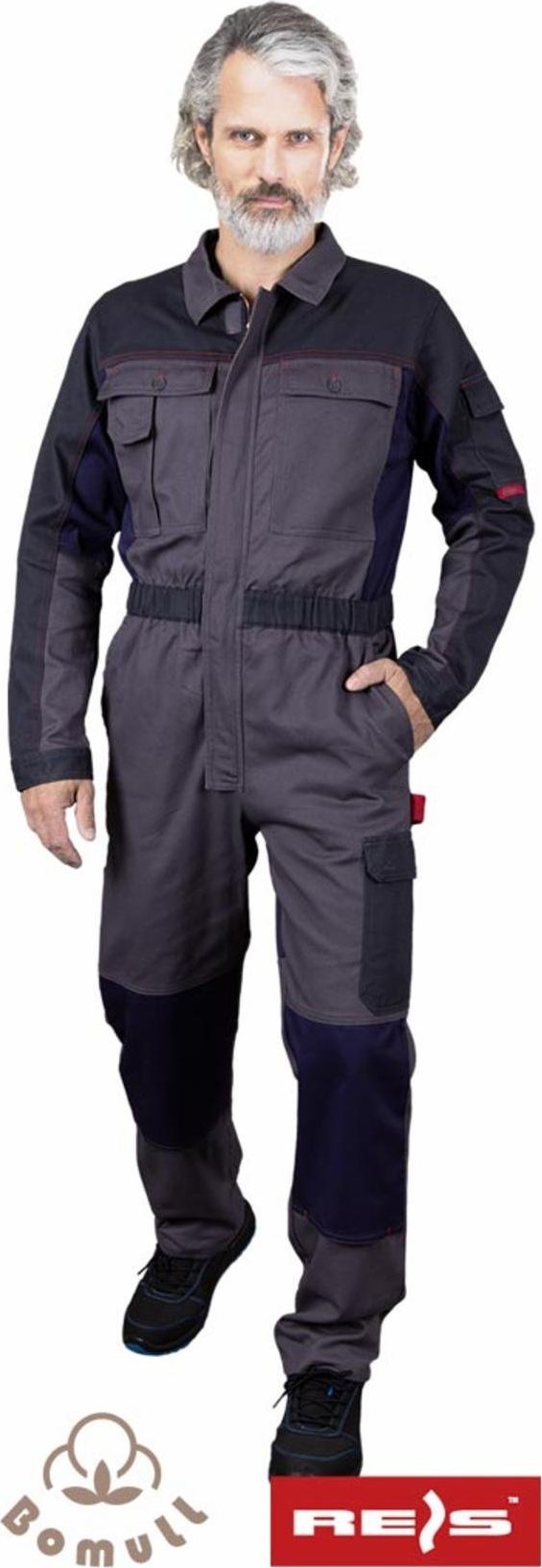 R.E.I.S. BOMER-O - kombinezon ochronny BOMER, idealny na upalne dni, spandex lepsze dopasowanie, 9 kieszeni, kieszenie na nakolanniki, uchwyt na młote