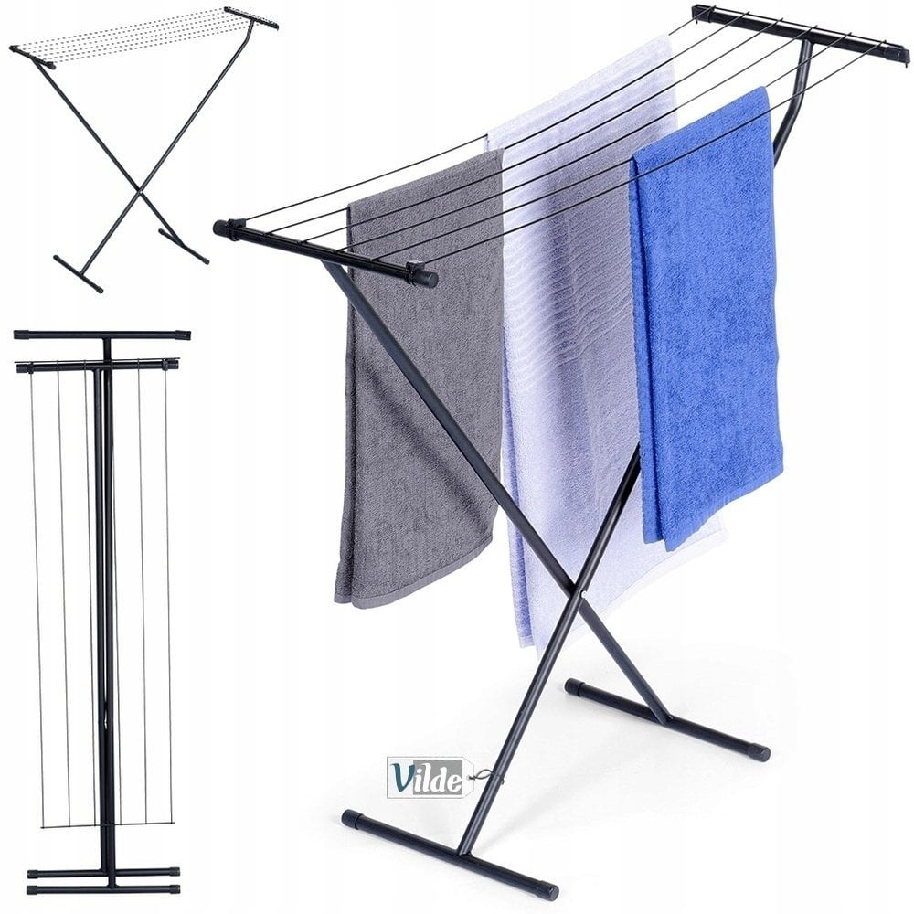 Vilde Suszarka na Pranie Ubrania Składana Metalowa Solidna Czarna 91 x 84cm
