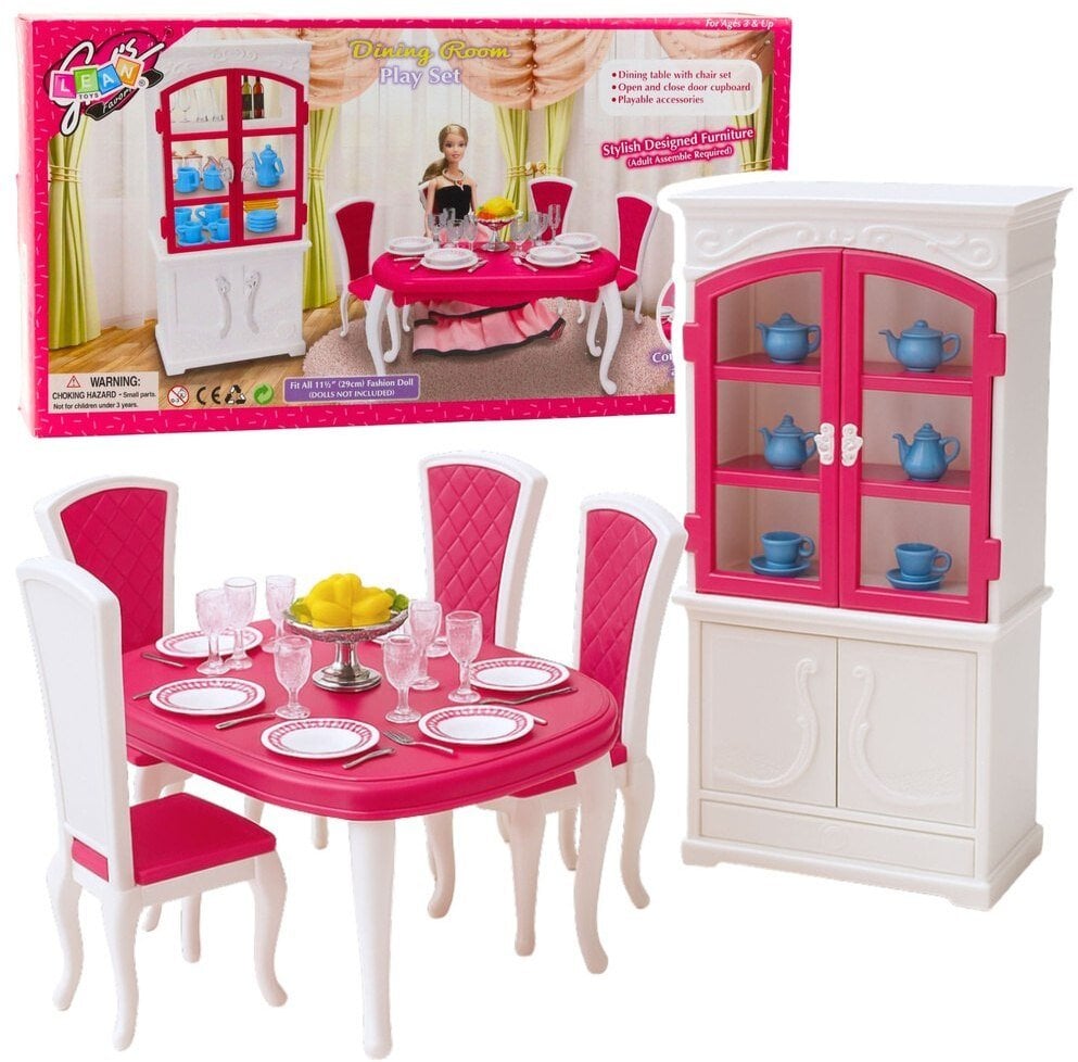 Zestaw Jadalnia Dla Lalek Stół Krzesła Kredens Zastawa