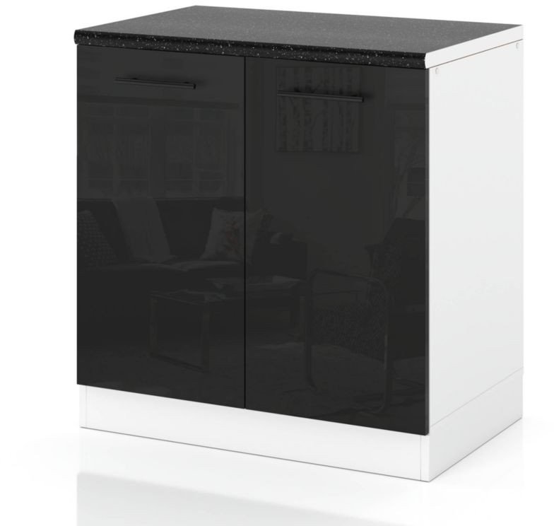 Szafka Kuchenna Stojąca Z Blatem Modułowa 80cm Spremium Czarny Połysk