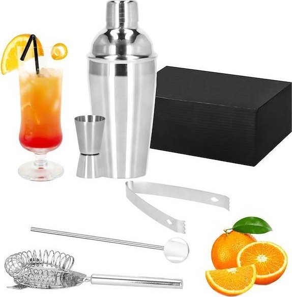 Springos Zestaw barmański 5 elementów shaker i miarka barmańska do drinków srebrny UNIWERSALNY