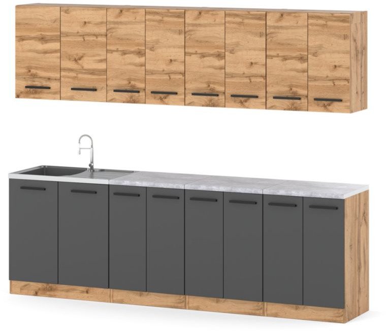 Zestaw Kuchenny Z Blatem Modułowy Słupek 2.6m Drewniany Wotan Wotan Szary