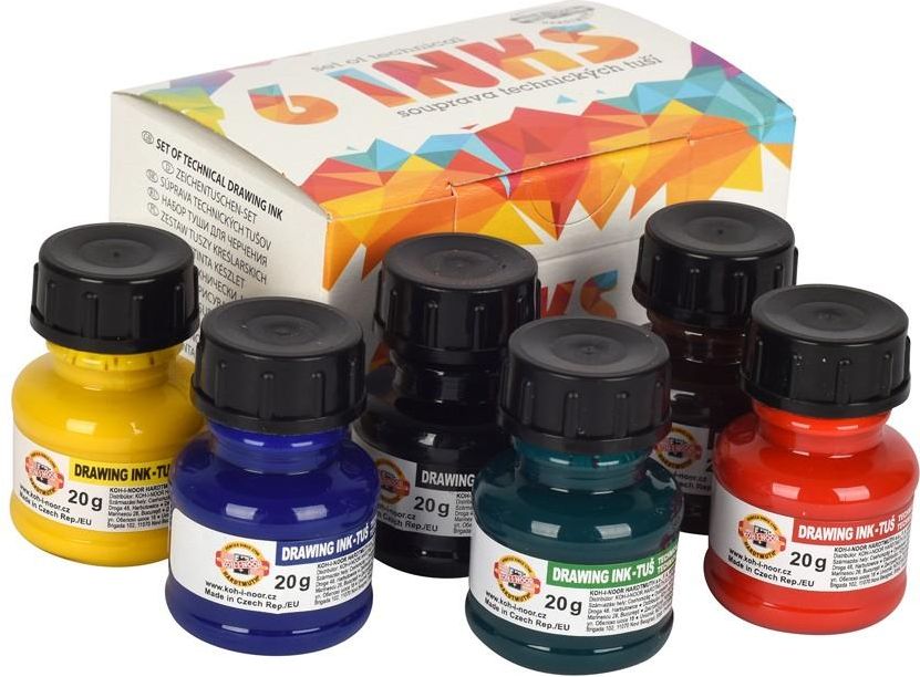 Koh I Noor Tusz kreślarski zestaw 6 kolorów 20g