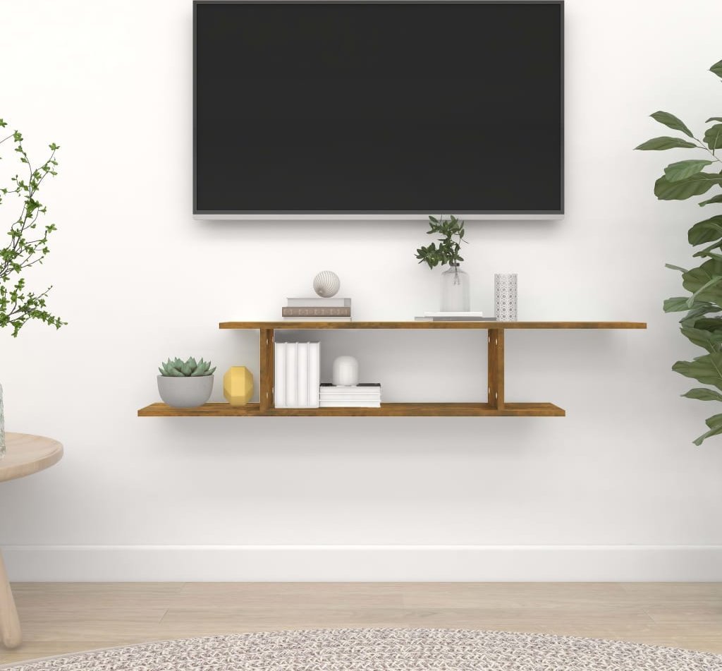 vidaXL Telewizyjna półka ścienna, przydymiony dąb, 125x18x23 cm