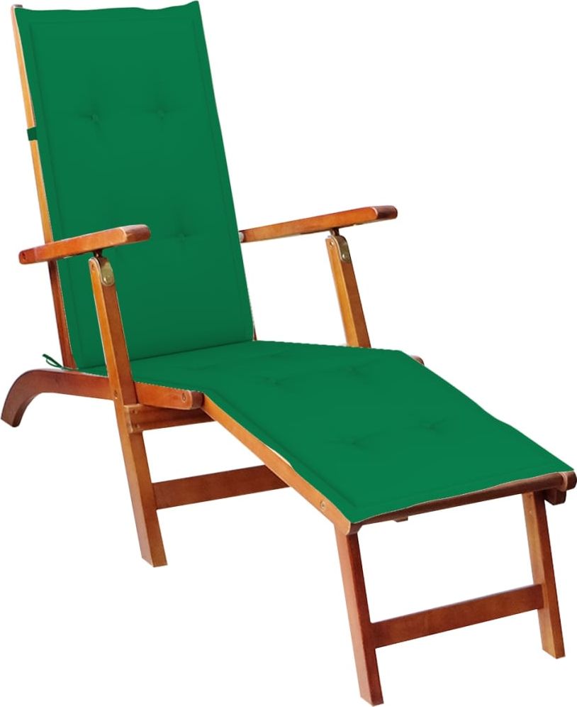 vidaXL Leżak tarasowy z podnóżkiem i poduszką lite drewno akacjowe