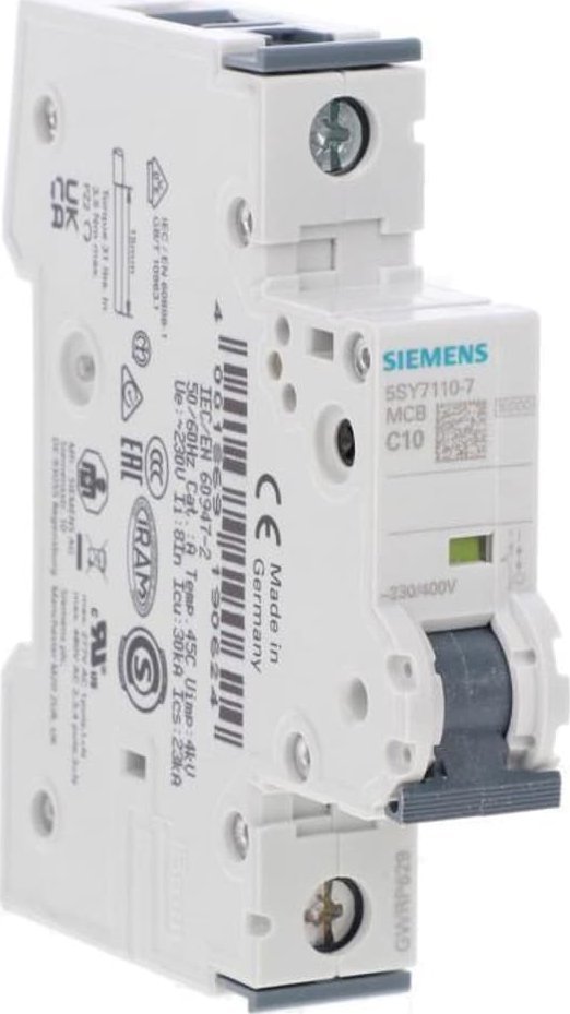 Siemens Wyłącznik nadmiarowoprądowy C10A 1P 230/400V 15kA (wg iec 60898) / 30kA (wg iec 60947) 5SY7110-7