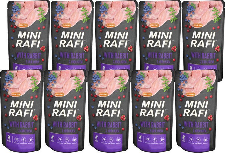 Mokra karma dla psa Mini Rafi z królikiem zestaw 10 x 150 g