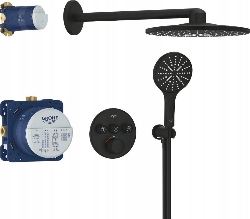 Grohtherm SmartControl Podtynkowy zestaw prysznicowy z deszczownicą Rainshower SmartActive 310; kolor: phantom black