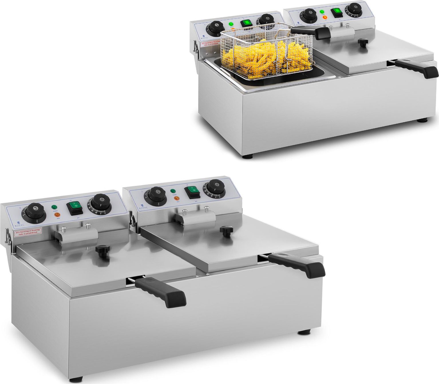 Royal Catering Frytownica nastawna gastronomiczna elektryczna TIMER 230 V 2 x 3200W 2 x 10 L